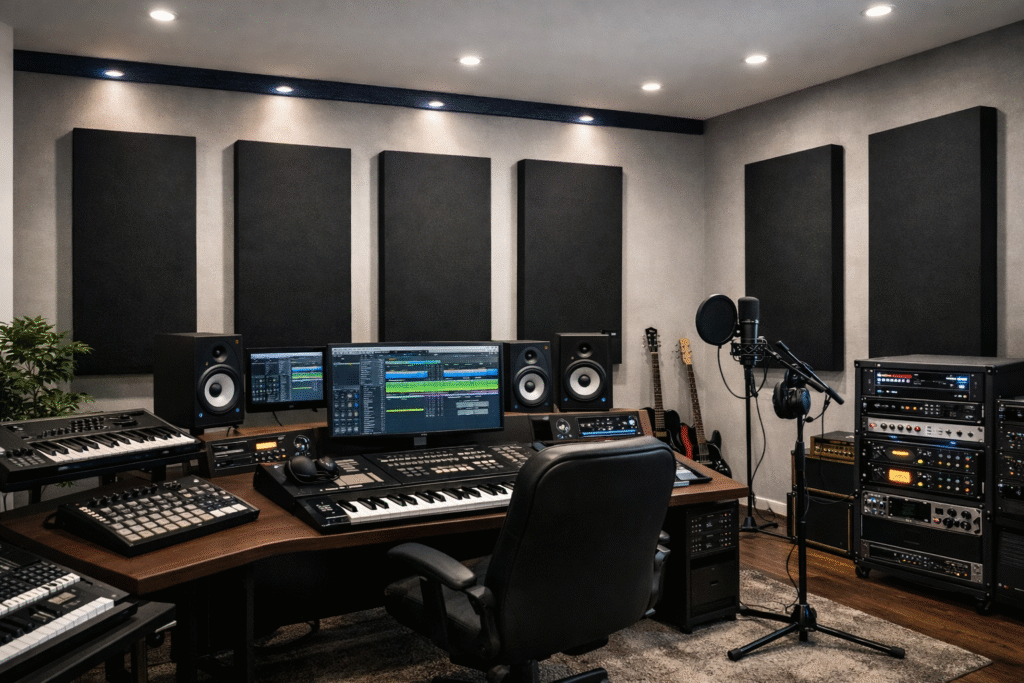 Panele akustyczne w studiu muzycznym
